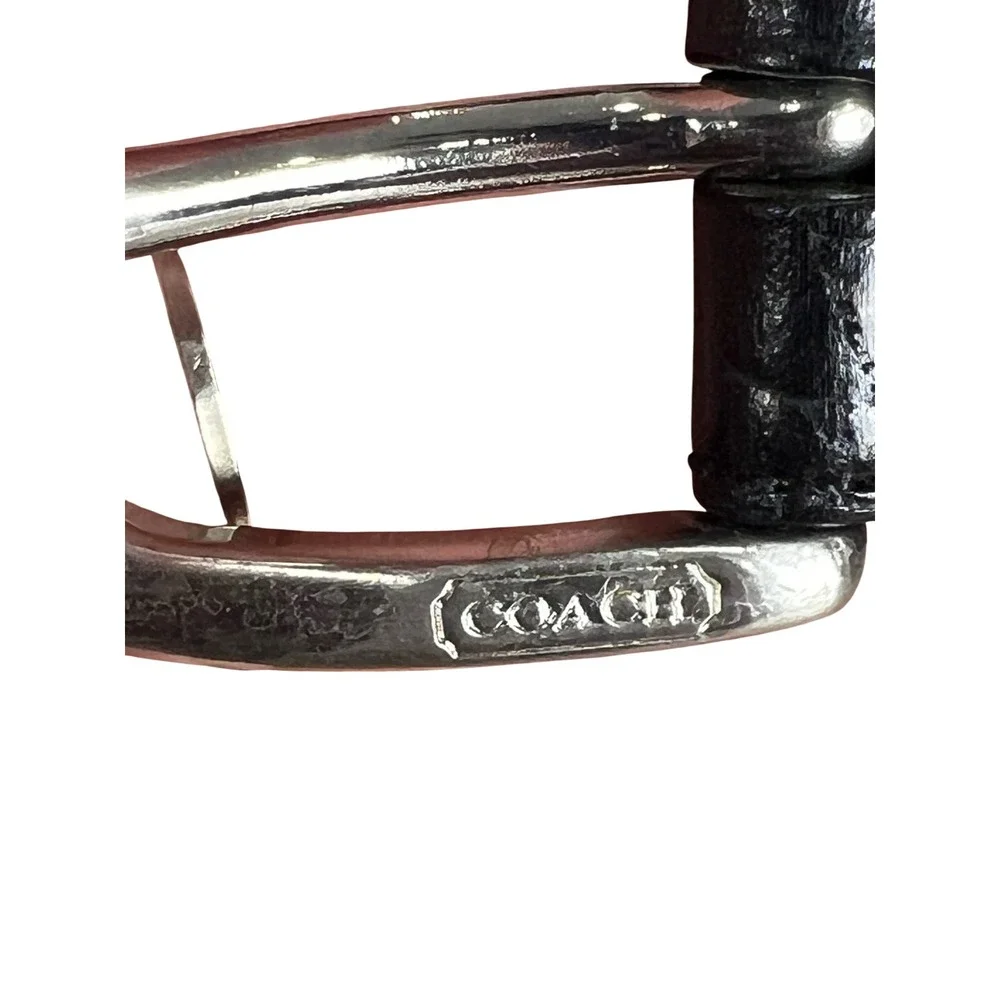 Coach Black Crocodile Embossed Leather Belt 3764 Silver Buckle 32 80cm